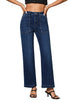 Dark Blue Women's Casual Full Length High Waist Relaxed Fit Wide Leg Slight Stretch Jeans with Pocket