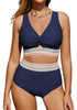 Navy Blue Women's 2 Piece Adjustable Strap Bikini Cami Split Swimsuit Tankini Set