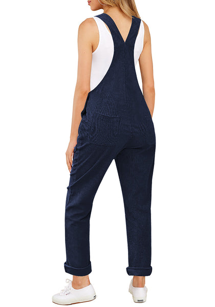 Navy Blue Womens Overalls Corduroy Bib Adjustable Straps Fashion Jumpsuit Overall for Women with Pocket