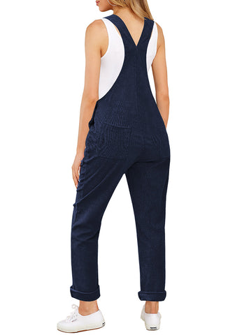 Navy Blue Womens Overalls Corduroy Bib Adjustable Straps Fashion Jumpsuit Overall for Women with Pocket