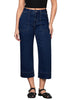 Dark Blue Women's Cropped High Rise Denim Pull On Retro Wide Leg Jeans