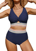 Navy Blue Women's 2 Piece Adjustable Strap Bikini Cami Split Swimsuit Tankini Set