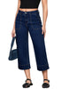 Dark Blue Women's Cropped High Rise Denim Pull On Retro Wide Leg Jeans