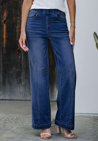 Nightfall Blue Women's Stretchy Pull On Jeans High Waisted Denim Pants