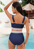 Navy Blue Women's 2 Piece Adjustable Strap Bikini Cami Split Swimsuit Tankini Set