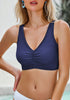 Navy Blue Women's Plain Adjustable Swimsuit Top Ruched Bikini Top