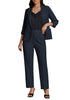 Navy Blue Two piece set of women's 3/4 sleeve business coat and pants suit