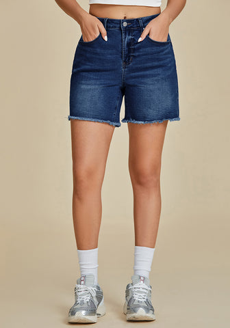 Nightfall Blue for Women's High Waist Denim Pull On Shorts Relaxed Fit Straight Mega Stretch