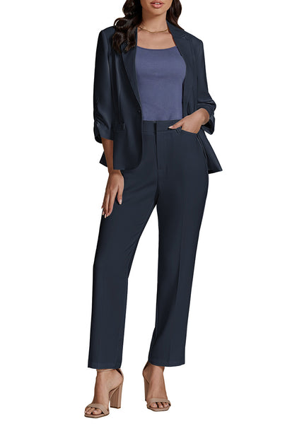 Navy Blue Two piece set of women's 3/4 sleeve business coat and pants suit