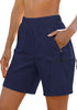 LookbookStore Women's  Navy Blue Cargo Hiking Shorts Elastic Pull On Waist Lightweight Quick Dry 7 Inch Inseam Summer Outdoor Athletic Golf Shorts