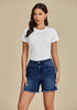 Nightfall Blue for Women's High Waist Denim Pull On Shorts Relaxed Fit Straight Mega Stretch