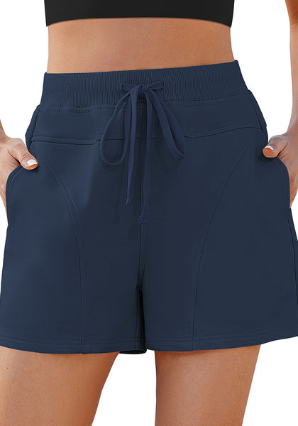 Knit For Women's Athletic Loose Elastic Waistband Drawstring Lounge Dark Blue Shorts