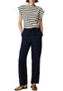 Dark Blue Women's Casual Full Length Elastic High Waist Relaxed Fit Wide Leg Pants with Pocket