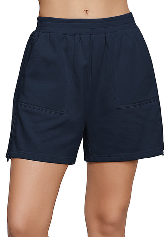 Navy Blue Women's Shorts High Waist Elastic Waistband Regular Fit Comfort Shorts