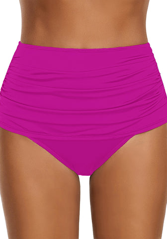 Deep Magenta High Waist Ruched Swim Bottom