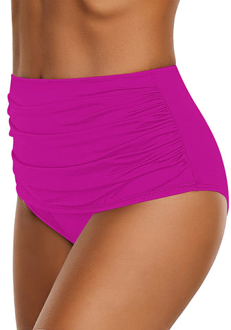Deep Magenta High Waist Ruched Swim Bottom