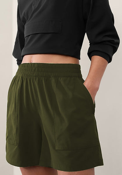 Olive Green Women's High Waist Lounge Shorts with Pockets Regular Fit Casual Shorts