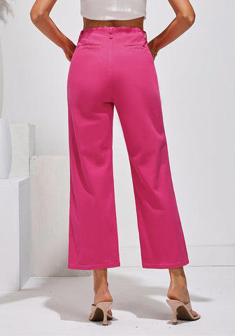 Hot Pink Women's High Waisted Denim Wide Leg Jeans Pants Trouser