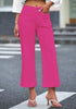 Hot Pink 2024 Women's High Waisted Long Denim Wide Leg Pockets Cropped Pants Jeans Trouser