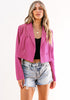 Hot Pink Women's Cropped Business Casual Blazers Lapel Work Office Jackets