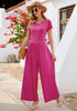 Hot Pink Women's Wide Leg Jumpsuits Baggy Loose Short Sleeves Overall