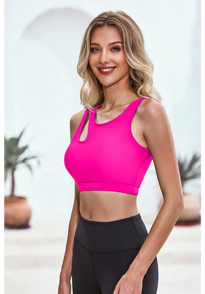 Neon Pink Women's Bikini Tops Cutout Swimsuit Tops High Cut Bathing Suit