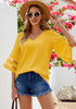 Dressy Tops for Women Women's Summer Casual V Neck Mesh Panel 3/4 Bell Sleeve Loose Blouse Top