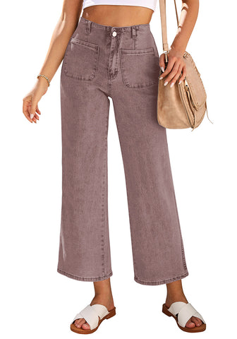 Pecan Brown Women's High Waisted Denim Wide Leg Jeans Pants Trouser