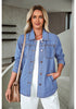 Turquoise Blue Denim Jackets for Women Trendy Long Sleeve Button Down Shirt Jacket  with Pocket