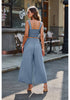 Blue Gray Women's Two Piece Outfits Sleeveless Crop Top Wide Leg Ankle Pants Casual Outfit