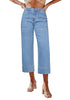 Roadknight Blue Women's Cropped High Rise Denim Pull On Retro Wide Leg Jeans