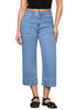 Roadknight Blue Women's Cropped High Rise Denim Pull On Retro Wide Leg Jeans