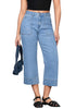 Roadknight Blue Women's Cropped High Rise Denim Pull On Retro Wide Leg Jeans