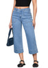 Roadknight Blue Women's Cropped High Rise Denim Pull On Retro Wide Leg Jeans