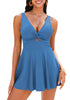 Mykonos Blue Swimsuit V-neckline Low Cut Strappy Women Beach Monikini  Mega Stretch