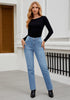 Cool Blue Women's High Waisted Full Length Straight Leg Jeans With Pockets