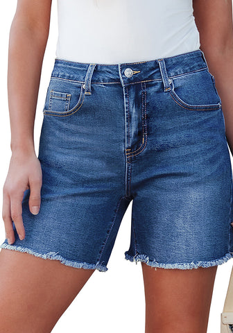 Medium Blue for Women's High Waist Denim Pull On Shorts Relaxed Fit Straight Mega Stretch