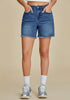 Medium Blue for Women's High Waist Denim Pull On Shorts Relaxed Fit Straight Mega Stretch
