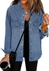 Wategos Blue Women's Brief Oversized Denim Button Down Long Sleeve  Pocket Jacket