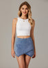 Modern Blue Women's Denim High Waisted Shorts Skort Stretch Asymmetrical Wrap Skirt