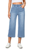 Powder Blue Women's Denim Capri Elastic Waist High Waist Pant Pocket