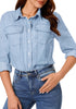 Roadknight Blue Women's Long Sleeve Shirt Button Front Western-inspired Urban Streetwear Denim Blouse Top