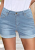 Medium Blue Women's High Waisted Rolled Hem Distressed Jeans Ripped Denim Shorts