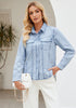 Roadknight Blue Women's Long Sleeve Shirt Button Front Western-inspired Urban Streetwear Denim Blouse Top
