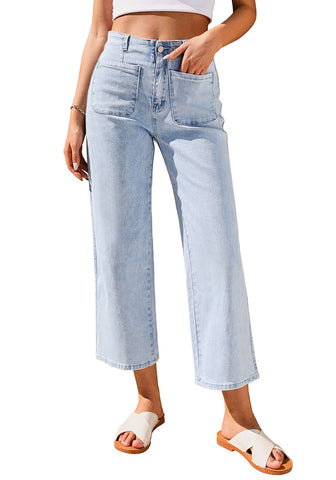 Vintage Light Wash Women's High Waist Denim Wide Legs Jeans Pants With Front pockets