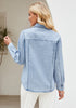Roadknight Blue Women's Long Sleeve Shirt Button Front Western-inspired Urban Streetwear Denim Blouse Top