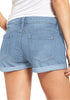 Medium Blue Women's High Waisted Rolled Hem Distressed Jeans Ripped Denim Shorts