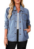 Bay Blue Denim Jackets for Women Trendy Long Sleeve Button Down Shirt Jacket  with Pocket
