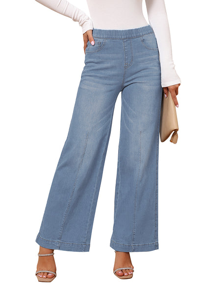 Bright Star Blue (Stone Wash) Women's Stretchy Pull On Jeans High Waisted Denim Pants