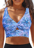 Blue Floral Women's Beach Bikini Top Swimsuit Cover Up Floral Printed Wide Adjustable Strap-Tops